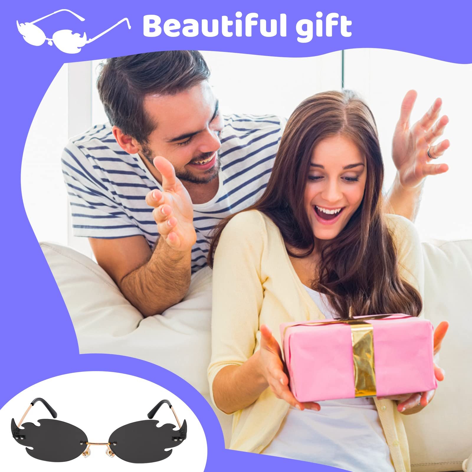 Солнцезащитные очки Pipihome Flames Без оправы Огненная форма, фото №7