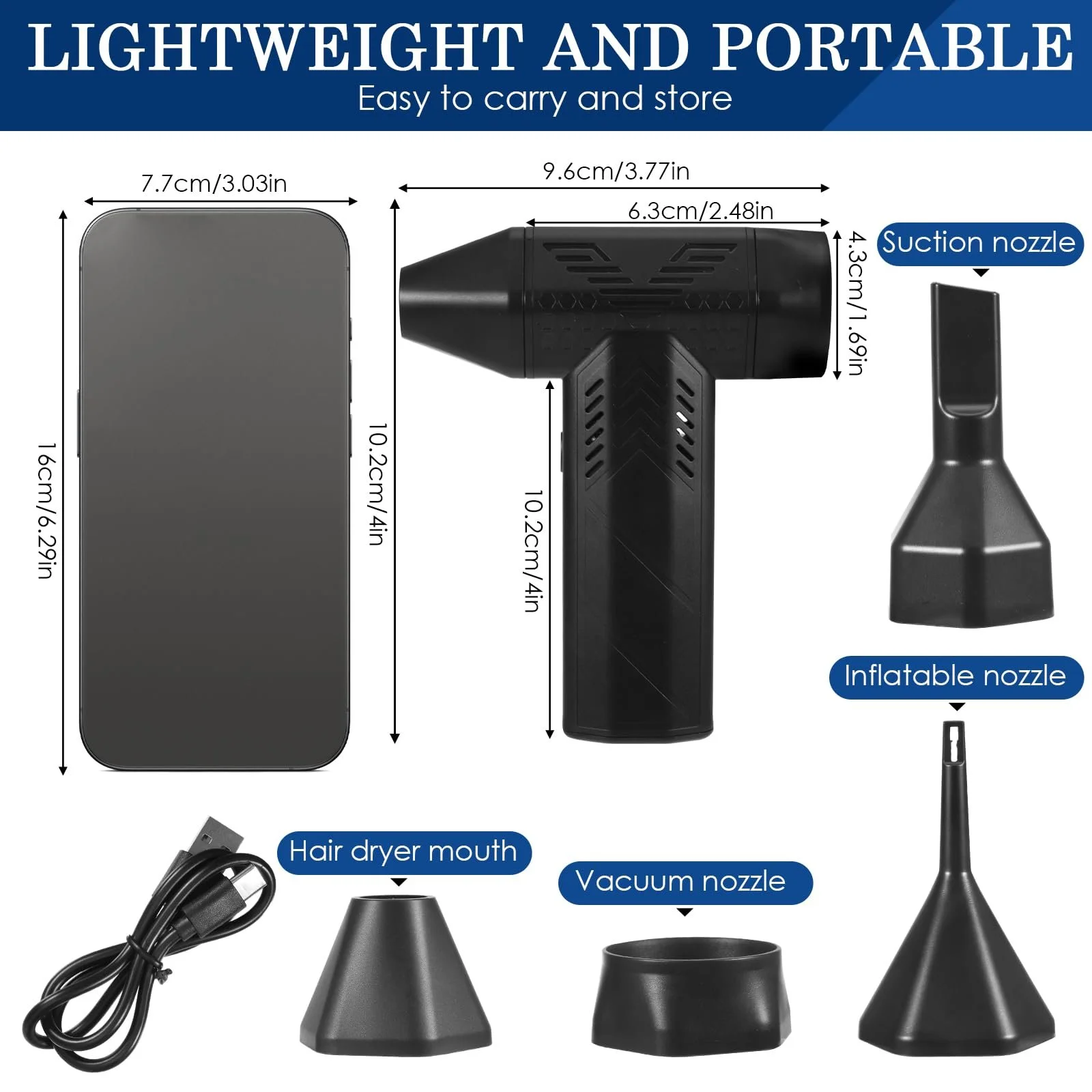 Электрическая воздуходувка tlidfgeo 130000 RPM 7500 mAh 3 скорости Mini Jet, фото №2