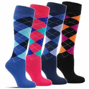 Женские Термо Носки до Колена (4 пары) Теплые Цветные Клетчатые Носки Зимние Лыжные Хлопковые с Полной Махровой Подкладкой - Фото 1