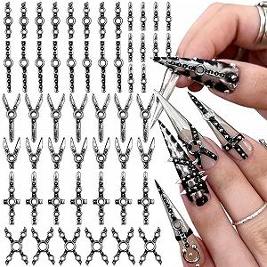 Прикраси у стилі панк, 70 шт, у формі хреста, металеві готичні ремінці, 3D ретро сріблясто-чорні, набір - Фото 1