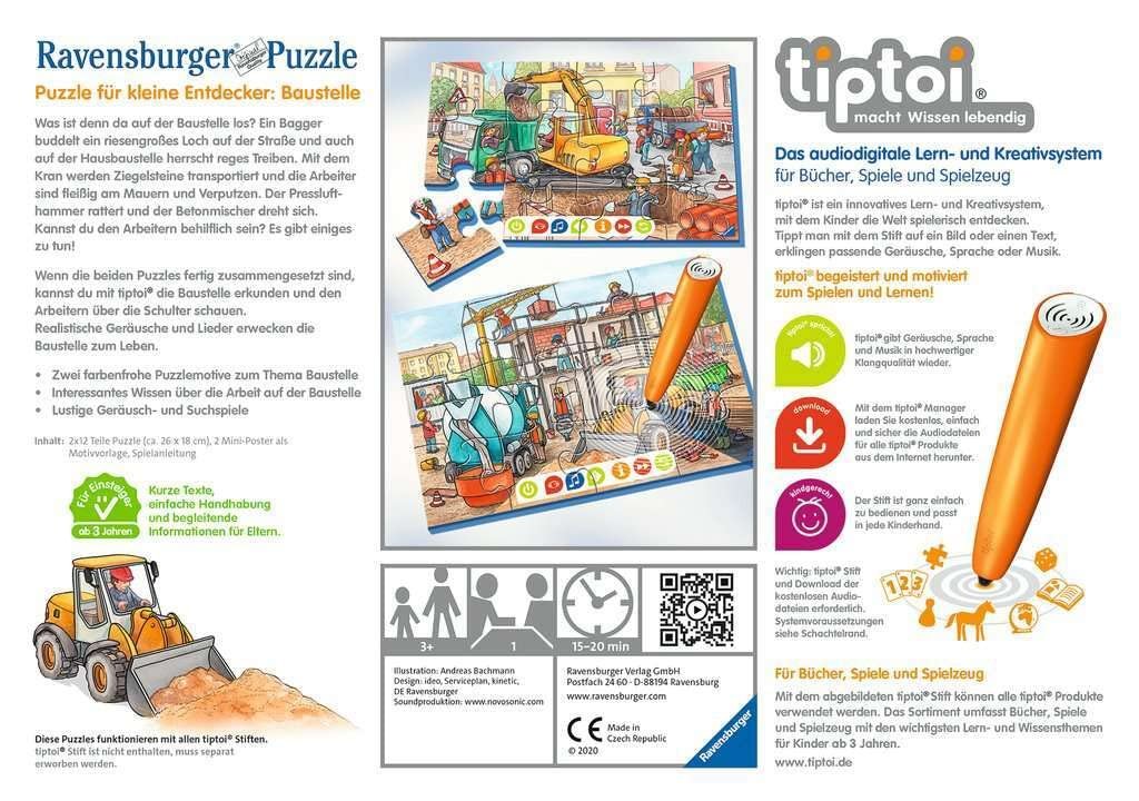 Пазл Ravensburger tiptoi Puzzle for Little Explorers: Construction site 00049 2 x 12 элементов немецкий язык, фото №2