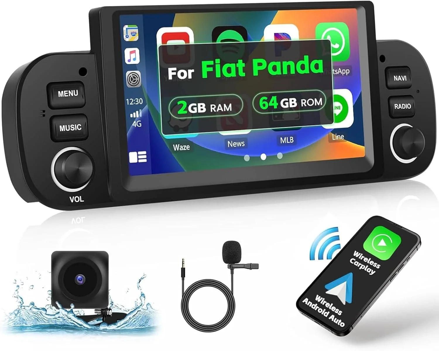 Штатна автомагнітола Hikity для Fiat Panda 2013-2020р / 7" / Сенсорна / 2/64 Гб / Android 13 / Carplay / Android Auto / WiFi / Bluetooth / USB / GPS / USB / DAB+, фото №1