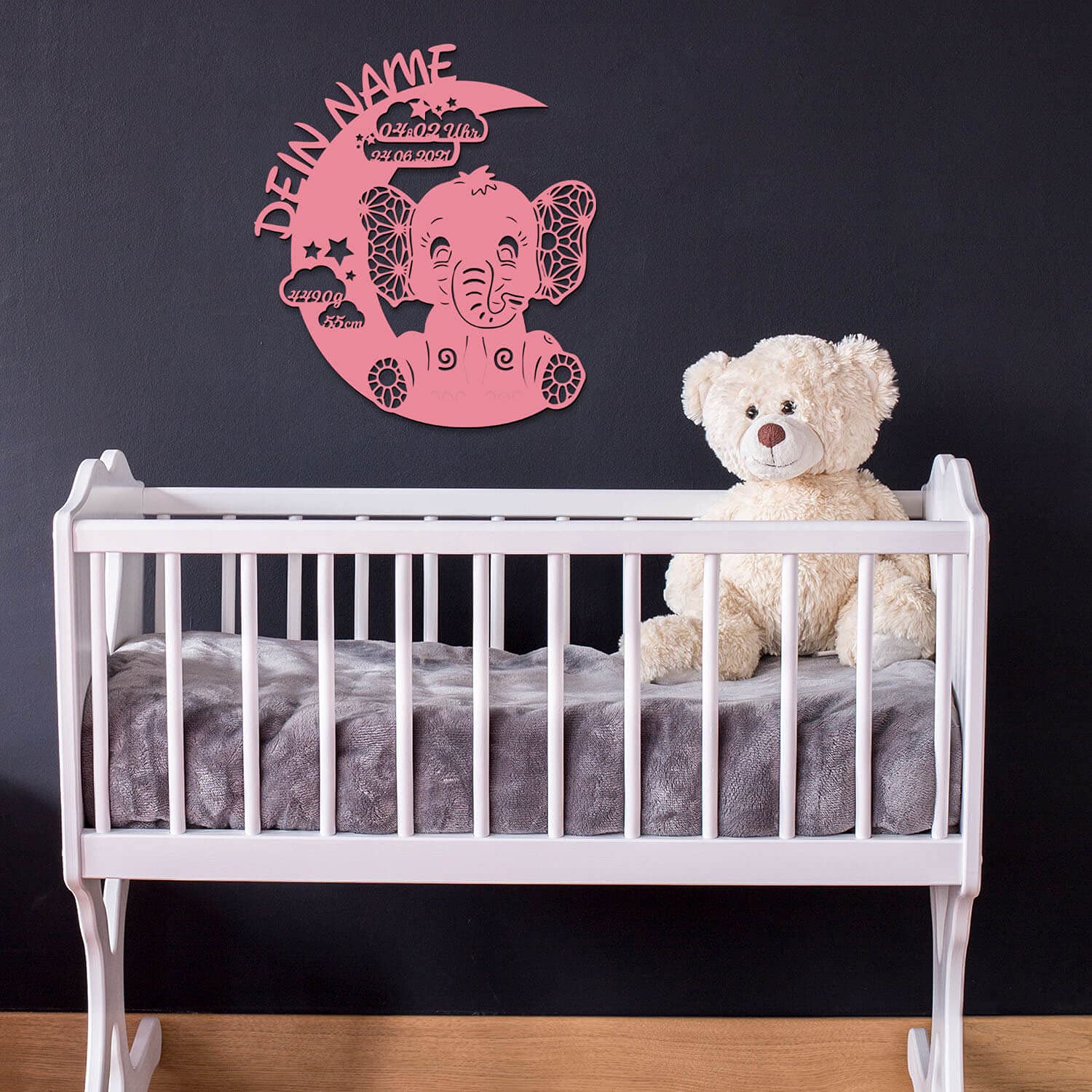 RGB свет, меняющий цвет Elephant на Луне Персонализированные детские подарки с именем для рождения и крещения для девочек и мальчиков USB Деревянный ночник, фото №3