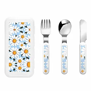 Дитячий набір столових приборів з трьох предметів Neat White Daisies пікніка, багаторазовий - Фото 1