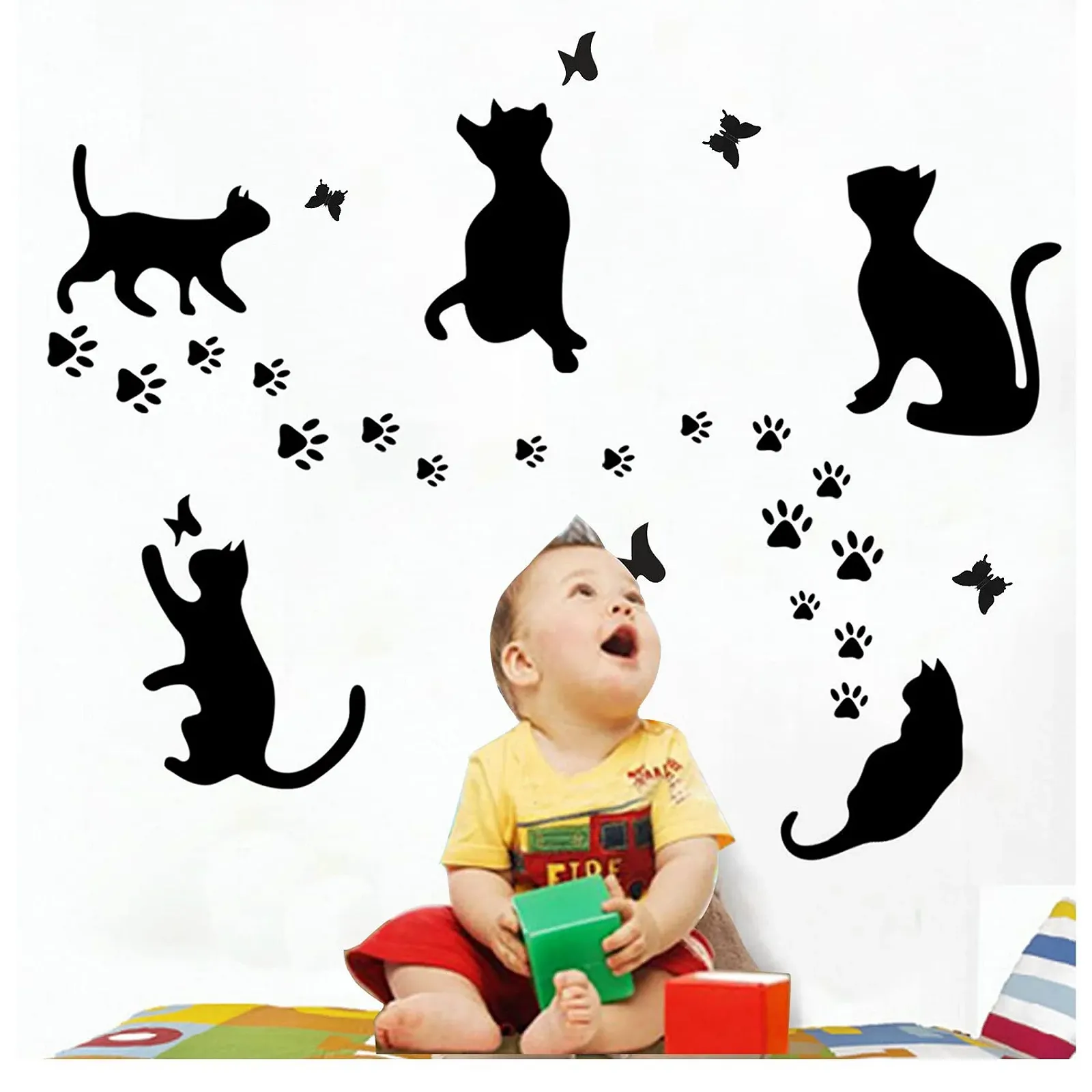 Настінна наклейка 5 Black Cat Stickers Paw Patrol Party Кішки Метелики Чорний, фото №8