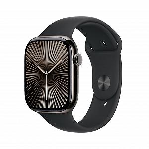 Смарт-годинник Apple Series 10 (GPS + Cellular, 46 мм) Титановий корпус, грифельний, чорний спортивний ремінець (S/M) - Фото 1