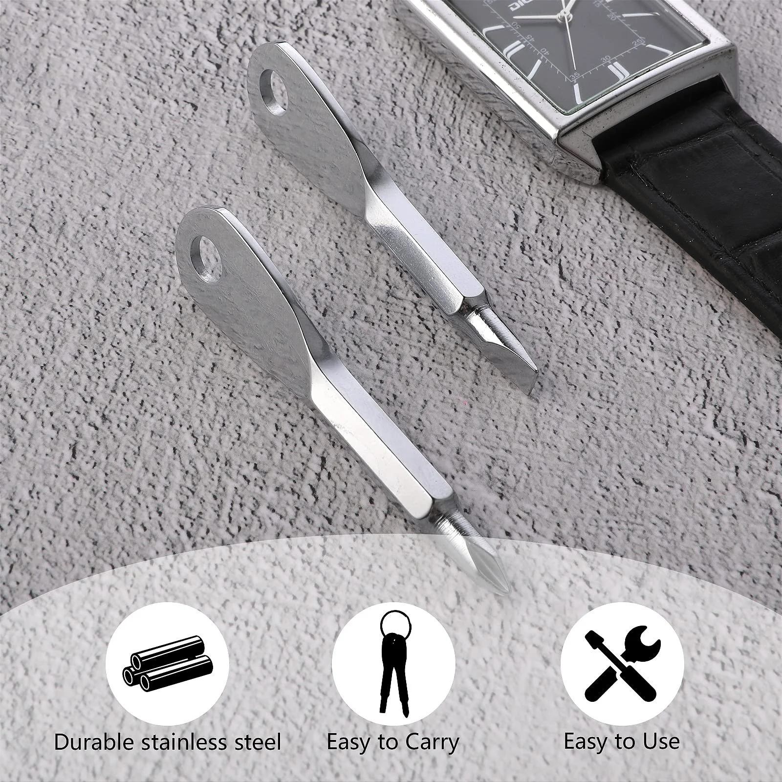 Брелок викрутка Cobee багатоцільова 2 штуки плоска хрестова міні срібний, фото №4