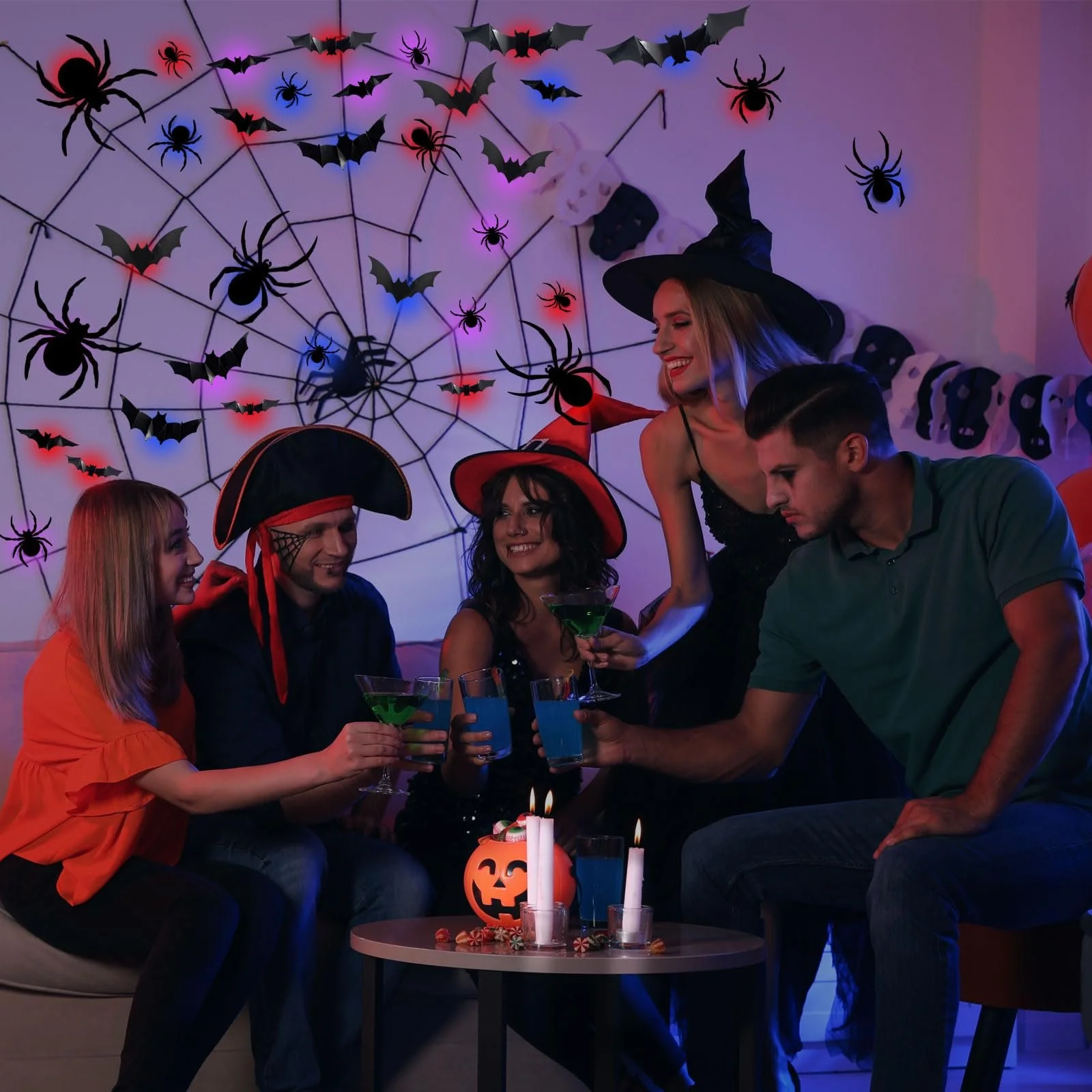 Наклейки на стіну Halloween Bats 3D DIY LED 24 шт. PVC Кажани, фото №5