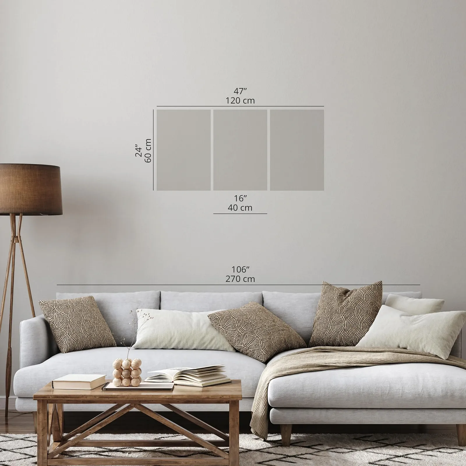 Набір акустичних картин murando 3 шт. Beige Mandala on Concrete Background 120 x 60 см, фото №3