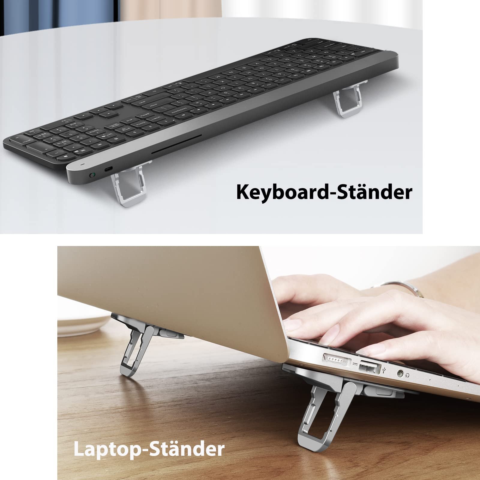 Підставка для клавіатури Nillkin, складна невидима для клавіатури, регульовані ніжки для ноутбука з нековзною силіконовою підкладкою, сумісна з усіма ноутбуками/MacBook/ноутбуками/клавіатурами, срібна, фото №2