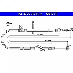 Трос стоянкового гальма ATE 24.3727-0772.2 для OPEL VAUXHALL, задній правий - Фото 1
