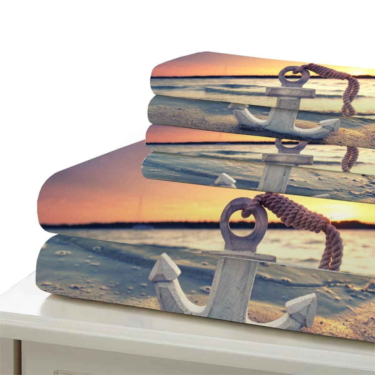 Комплект постільної білизни RFFLUX 3D Sunset Beach Anchor, 135 x 200 см, 2 предмети, із застібкою-блискавкою, м'який і зручний, мікрофібра, дитяча постільна білизна з наволочкою 80 x 80 см, фото №5