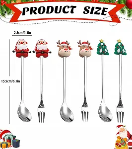 Набор Рождественских Ложек, Ложка Рождественская, Ложка для кофе, Набор Рождественских Ложек для кофе из нержавеющей стали, Маленькая Бытовая Ложка, Ложка для десерта, Чайная ложка, Серебряная, 6 шт synthetic.ua - Фото 1