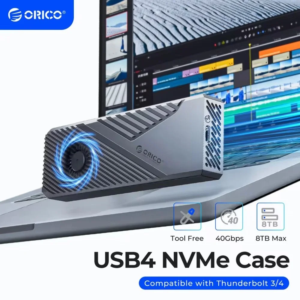 Внешний карман ORICO CNM2-U4 40Gbps M.2 NVMe SSD to USB4, Thunderbolt 4 Grey, фото №1 Внешний карман ORICO CNM2-U4 40Gbps M.2 NVMe SSD to USB4, Thunderbolt 4 Grey, фото №1