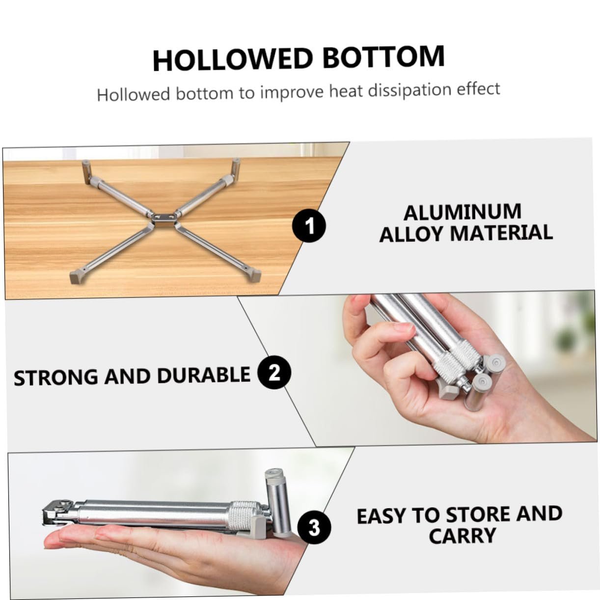 Підставка для ноутбука регульована Operitacx з алюмінієвого сплаву з порожнистою конструкцією для кращого розсіювання тепла, фото №9