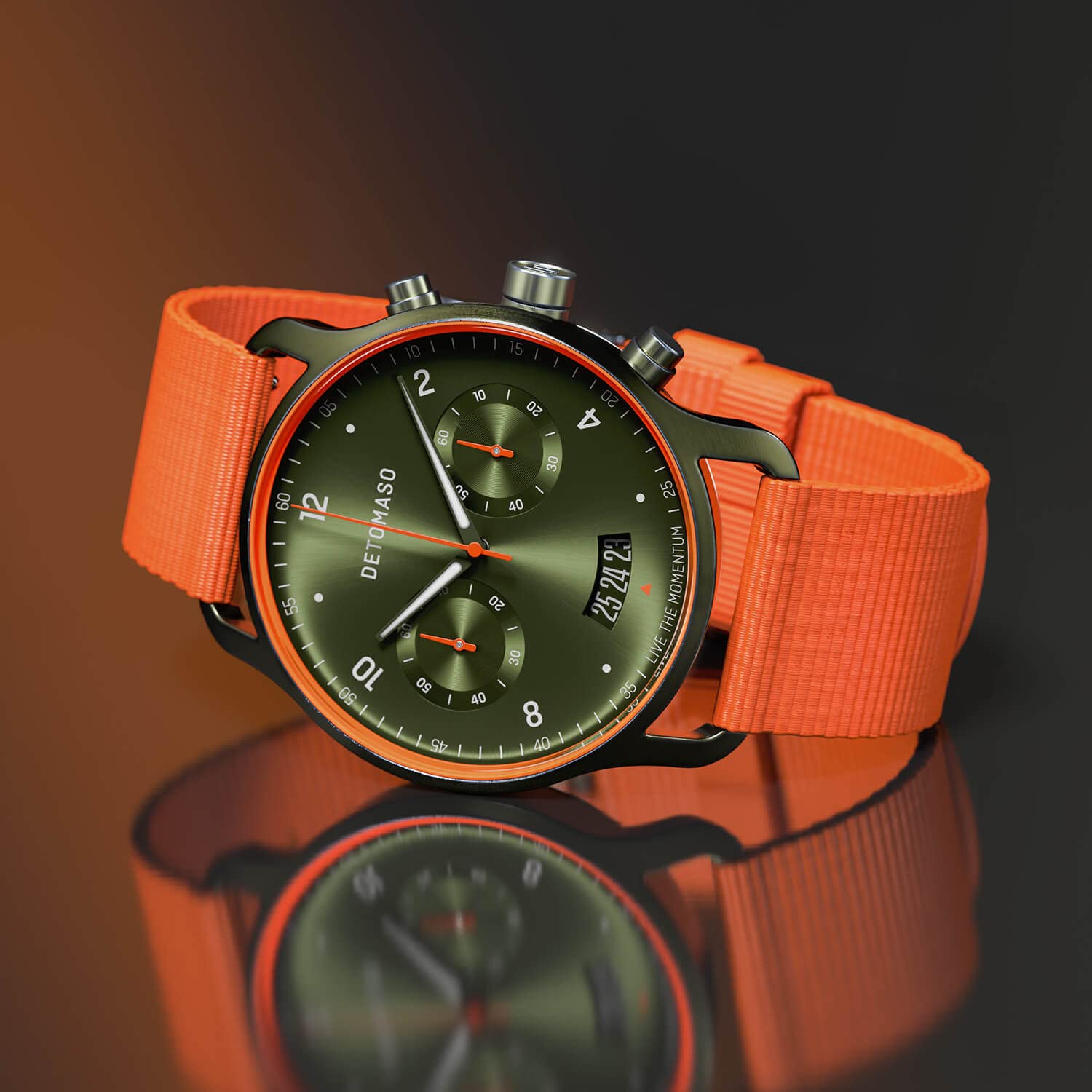 Часы DeTomaso Sorpassso Velocita Мужские Аналоговые Кварцевые Нейлоновый Ремешок Оранжевый, Зеленый, винтажный, фото №2 Часы DeTomaso Sorpassso Velocita Мужские Аналоговые Кварцевые Нейлоновый Ремешок Оранжевый, Зеленый, винтажный, фото №2