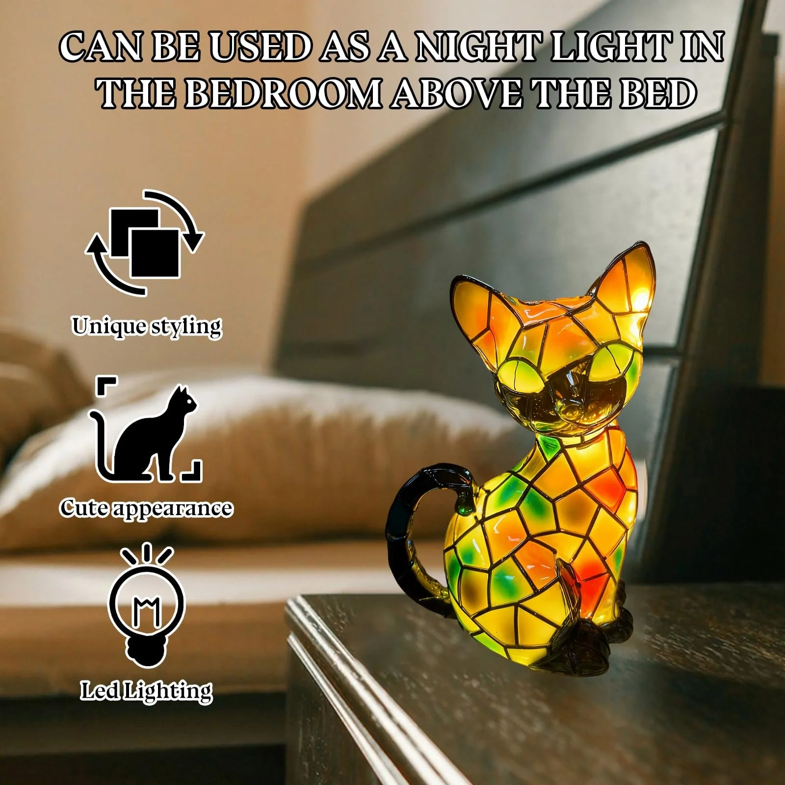 Настільна лампа Кішка вінтажна 3D, фото №3