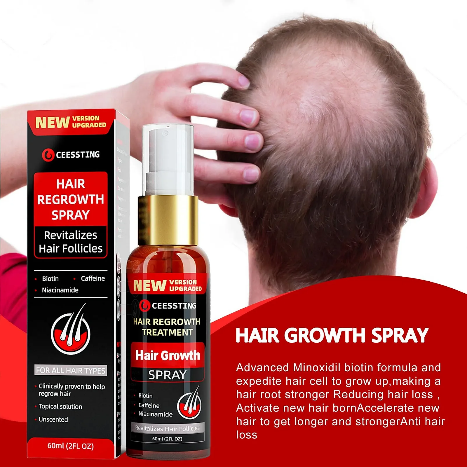 Сироватка для росту волосся Ceessting проти випадіння волосся, для чоловіків та жінок, 2 унції, фото №2