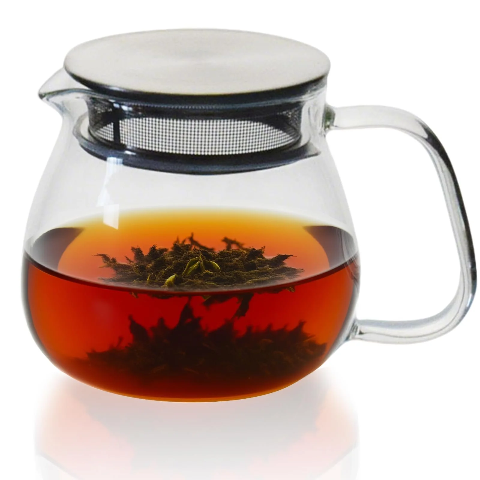 Стеклянный Чайник-заварник Круглая Форма 460 мл с ситечком и фильтром из нержавеющей стали, фото №1