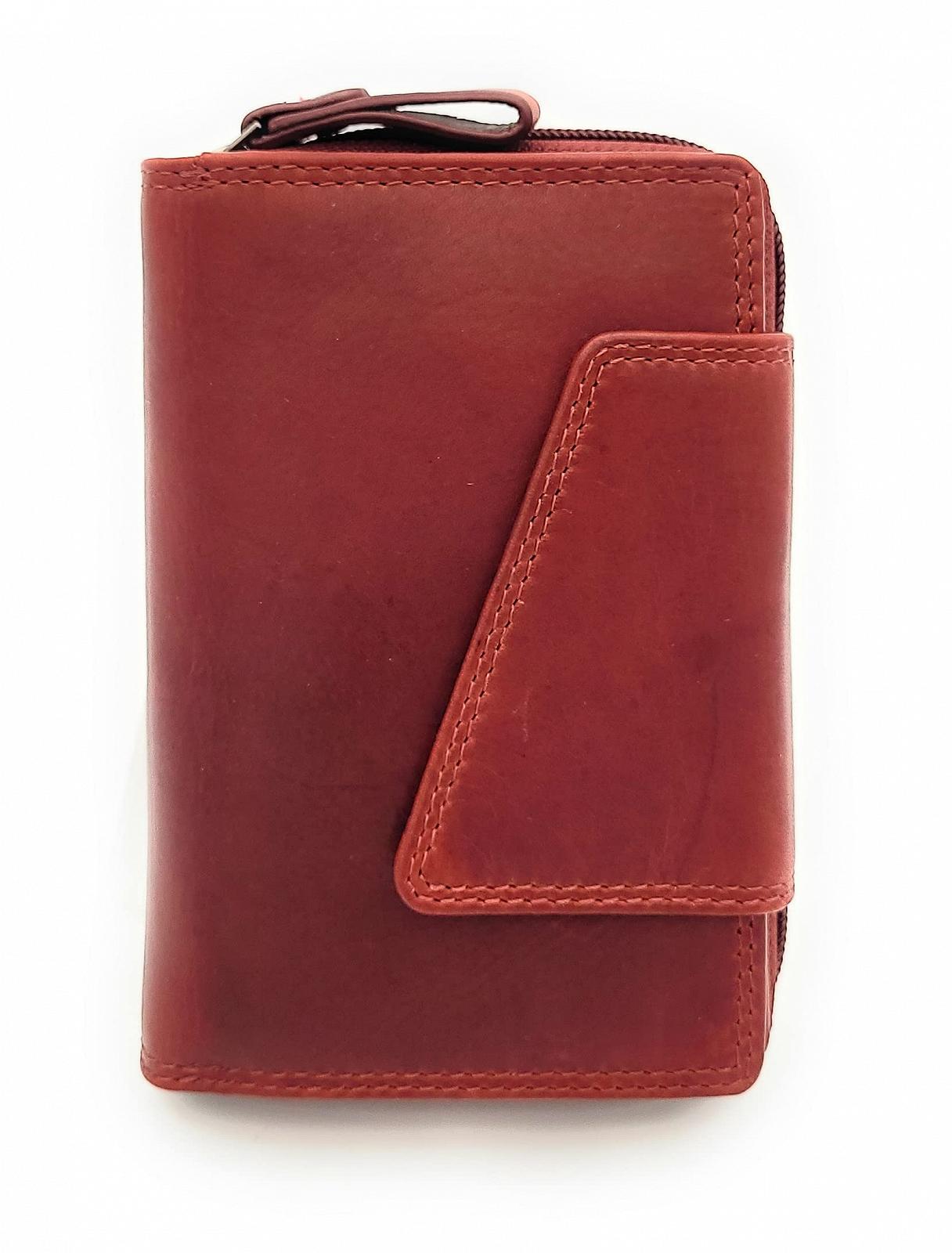 Кошелек Женский Большой из Натуральной Кожи Light Waxed Cowhide Leather, Карман на Молнии, Много Места, Красный, Ретро, фото №1