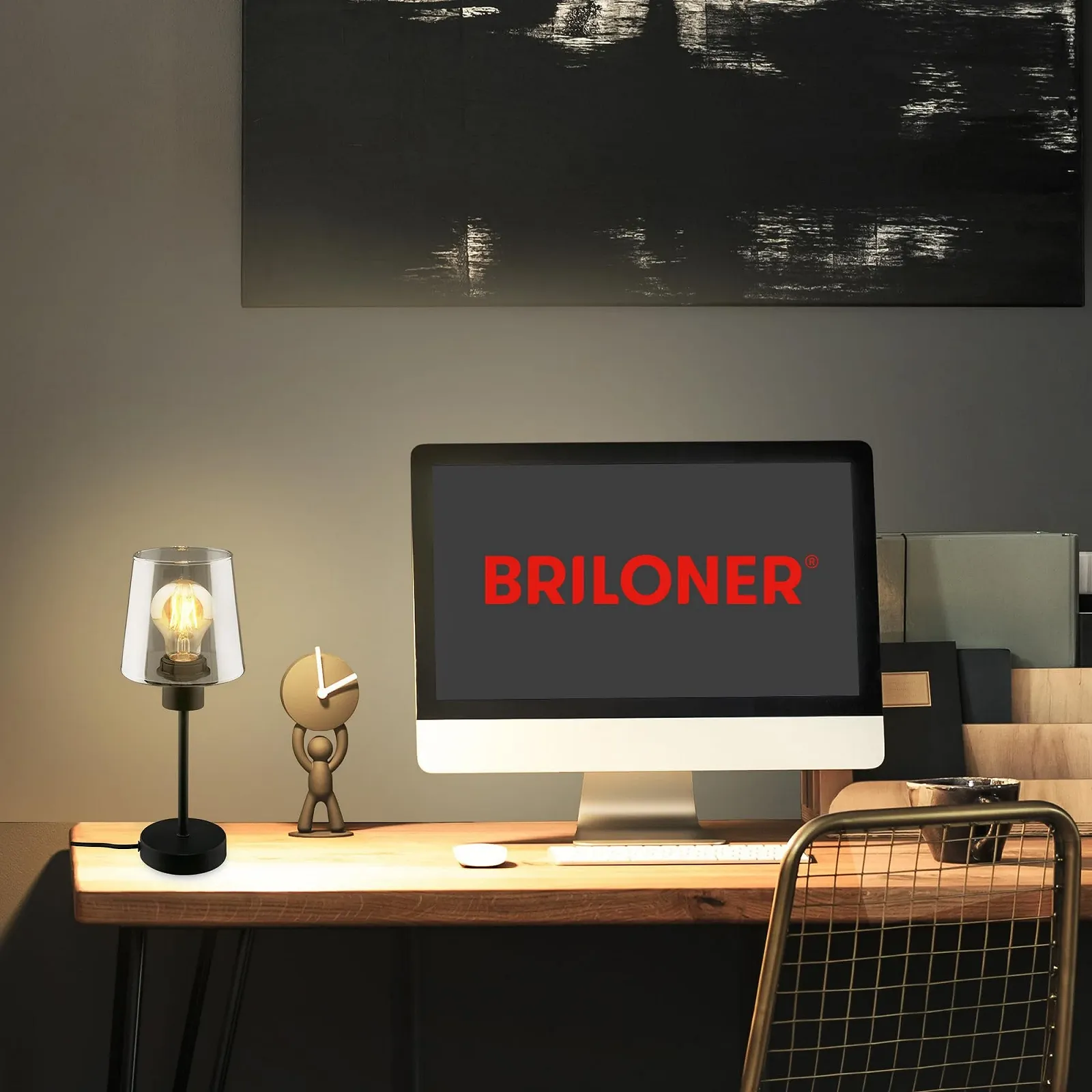 Настольная лампа BRILONER E27 из дымчатого стекла черная, фото №3