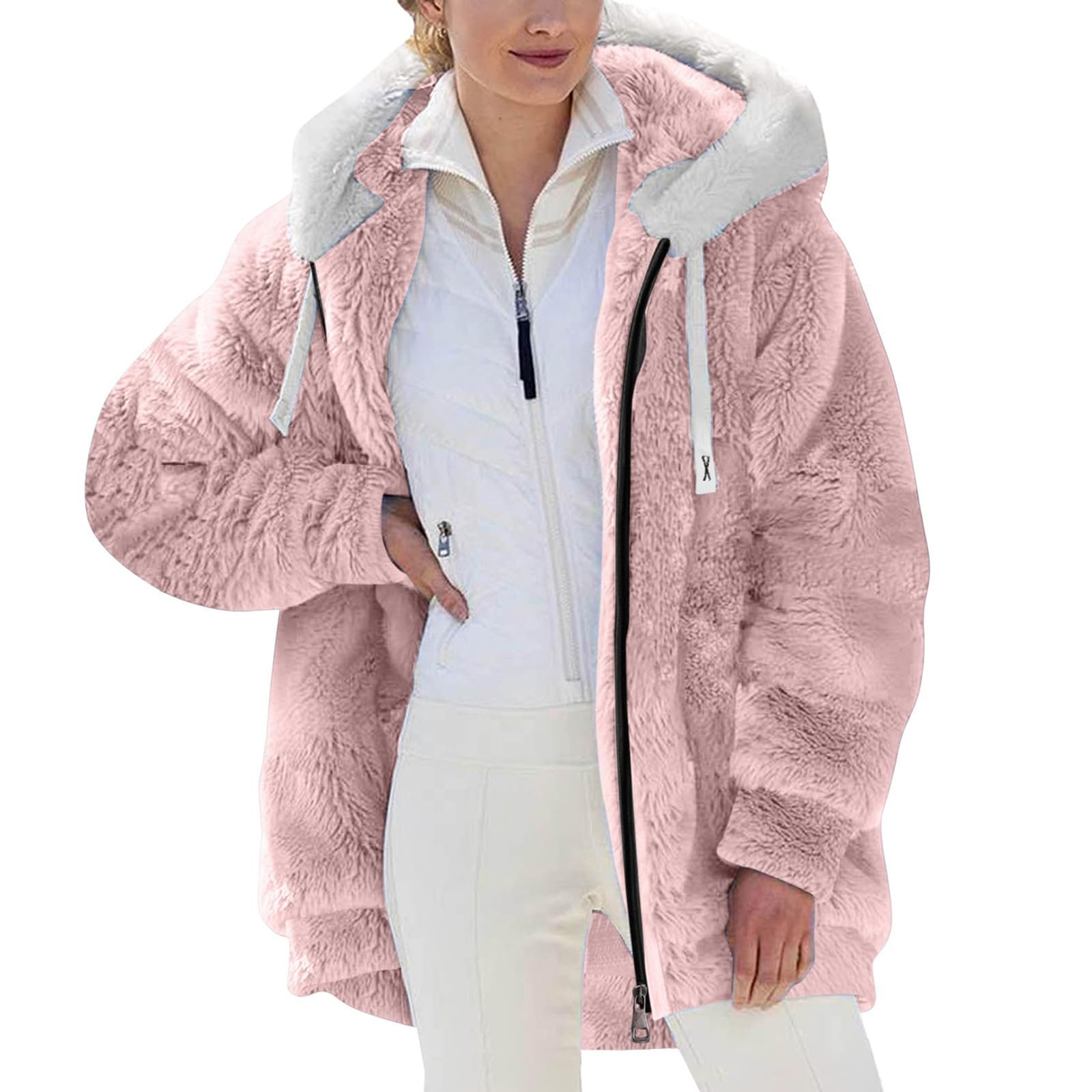 Флісова куртка Teddy для жінок, плюшева, тепла, з капюшоном, на блискавці, зимова, товста, елегантна, термофлісова куртка з кишенями, фото №1