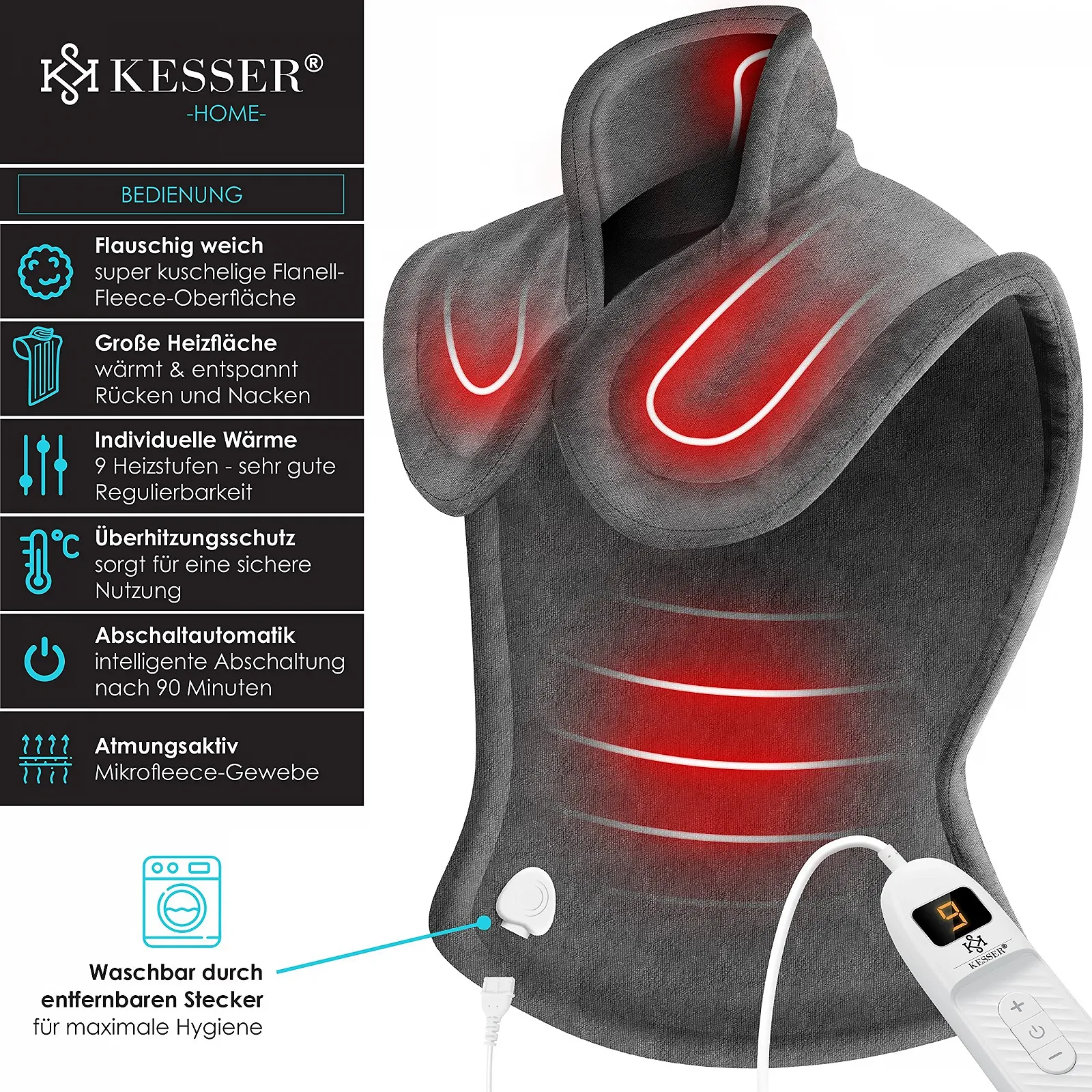 Електрична ковдра грілка KESSER 9 налаштувань тепла 60 x 85 см, фото №2 Електрична ковдра грілка KESSER 9 налаштувань тепла 60 x 85 см, фото №2