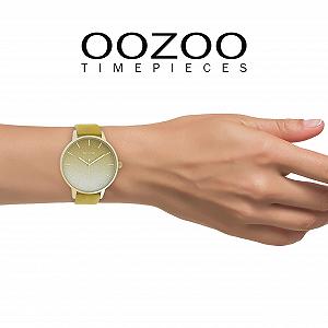 Женские часы Oozoo Timepieces C10833, аналоговые, кожаный ремешок 20 мм, круглые, золото-желтый, белый ремешок synthetic.ua - Фото 1