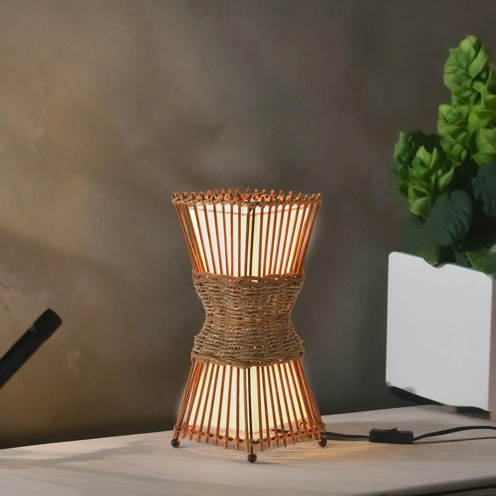 Настільна лампа ŠKOV 46299 Діаметр 19 см Бамбук Ротанг, фото №5