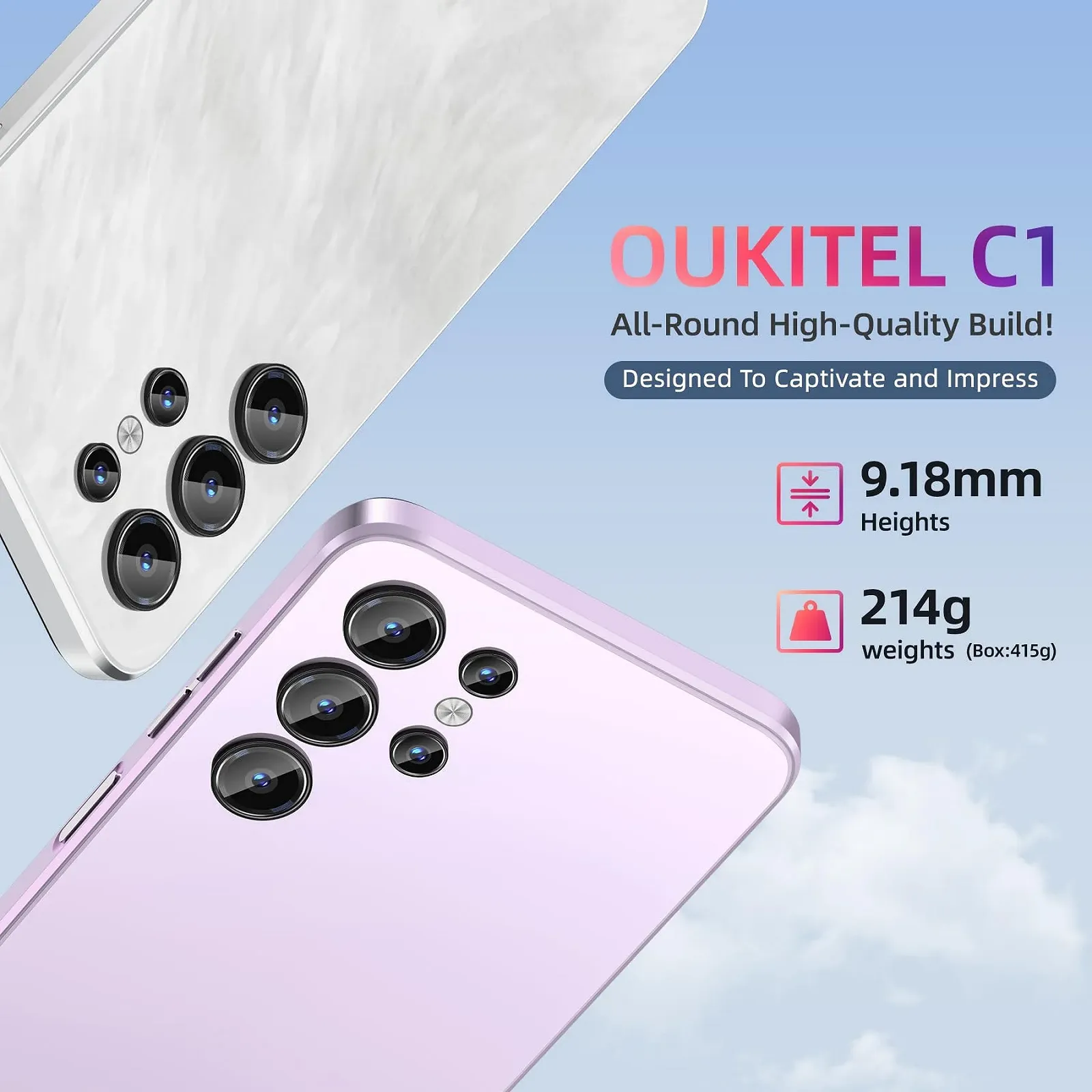 Смартфон OUKITEL C1 Android 15 16GB + 128GB 6.52 дюйма Черный, фото №7