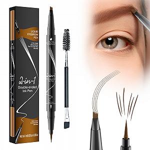 Карандаш для бровей Microblading 2024 Улучшенный водостойкий карандаш для бровей с 4 вилообразными наконечниками 2-в-1 двухсторонний волшебный карандаш для бровей стойкий к размазыванию 3D (01#Светло-коричневый) - Фото 1