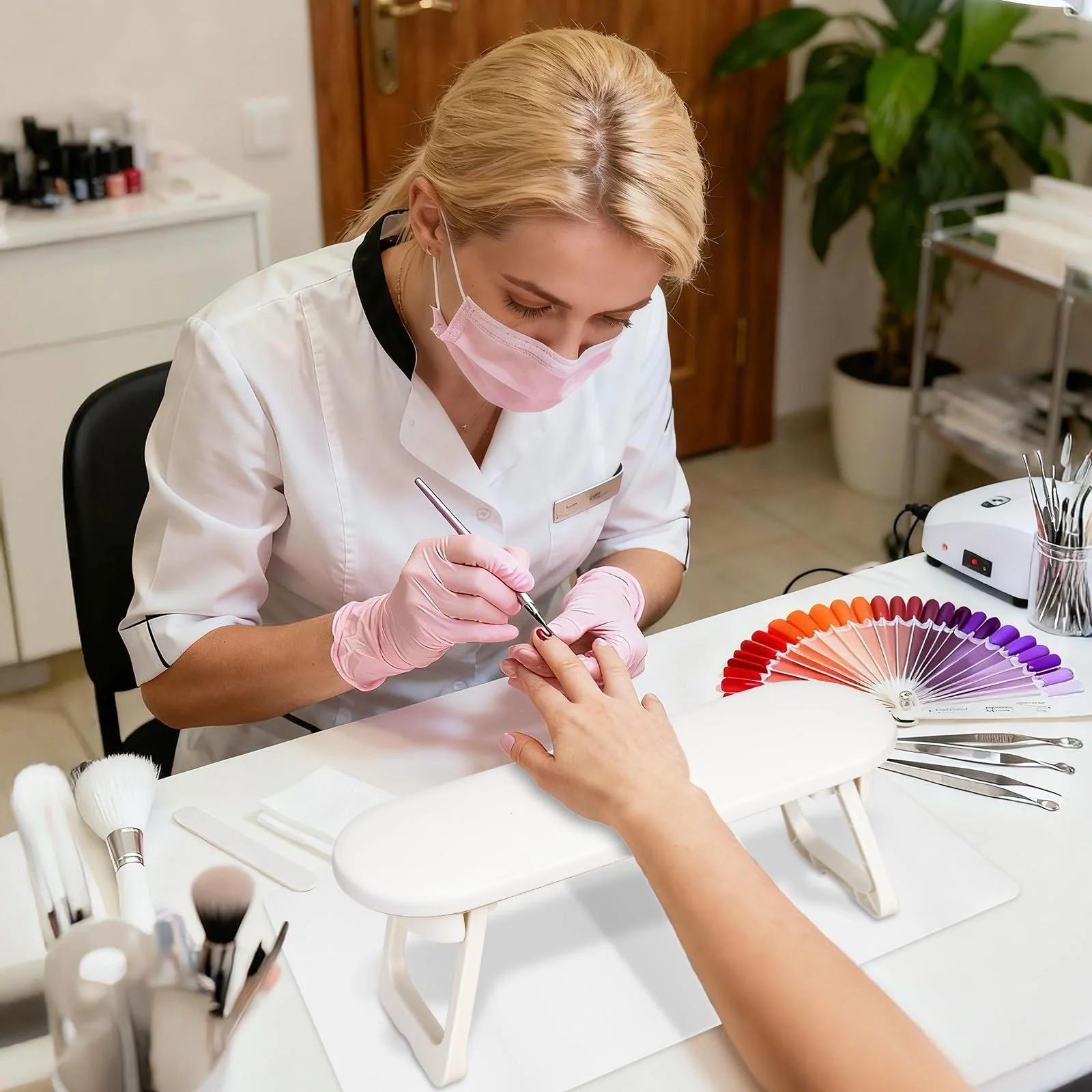 Підставка для рук манікюрна зі штучної шкіри з нековзною основою складана, біла, фото №7