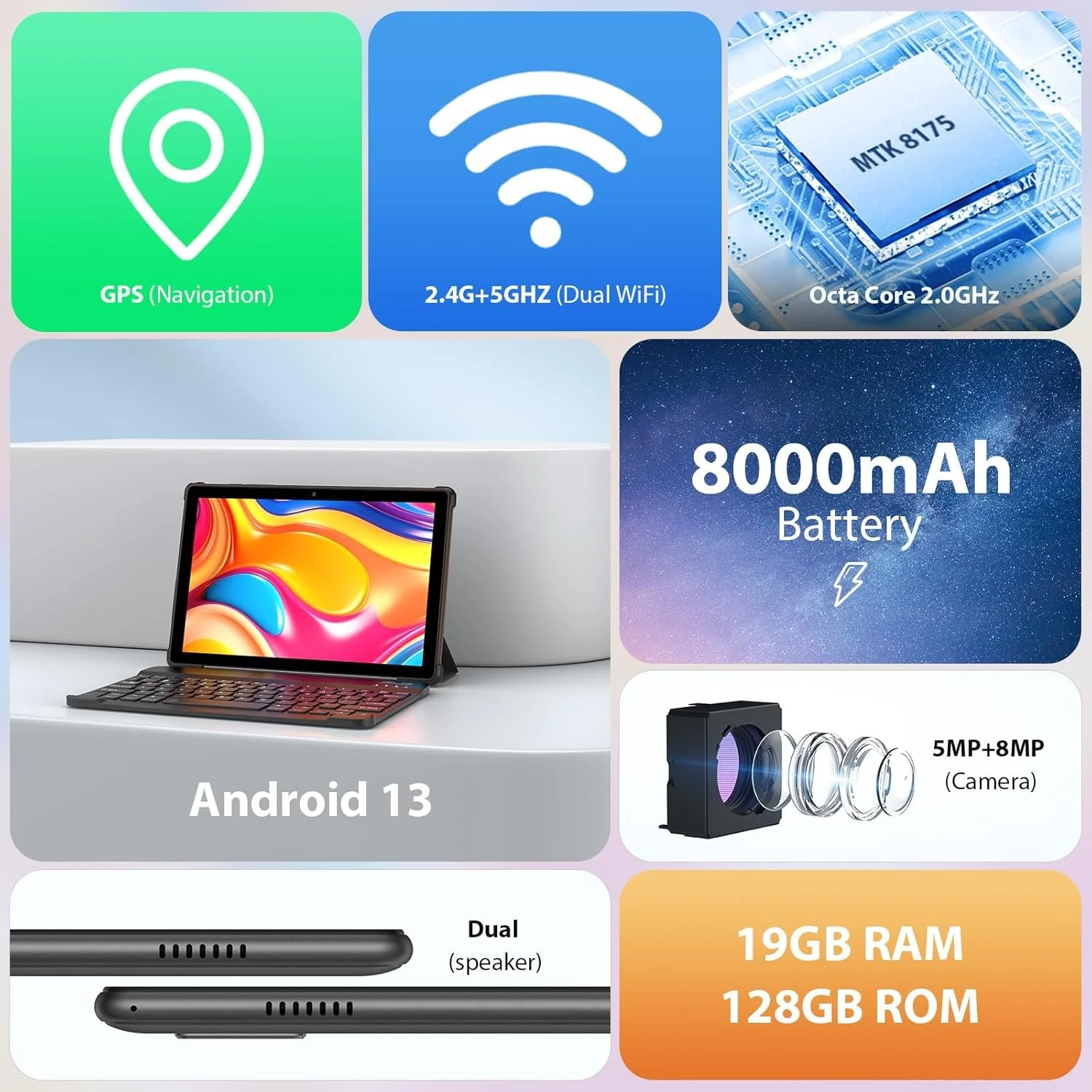 Планшет 10.1" Yotopt M821 8+11/128Gb 8 ядер Android 13 8000 mAh Сірий, фото №2