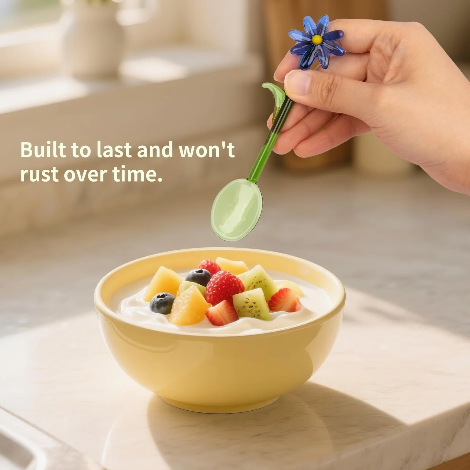 Ложка скляна Квітка 15 см, прозора, кольорова, з довгою ручкою для змішування кави, для коктейлів, для дому, бару та вечірок, набір 4 шт, фото №4 Ложка скляна Квітка 15 см, прозора, кольорова, з довгою ручкою для змішування кави, для коктейлів, для дому, бару та вечірок, набір 4 шт, фото №4