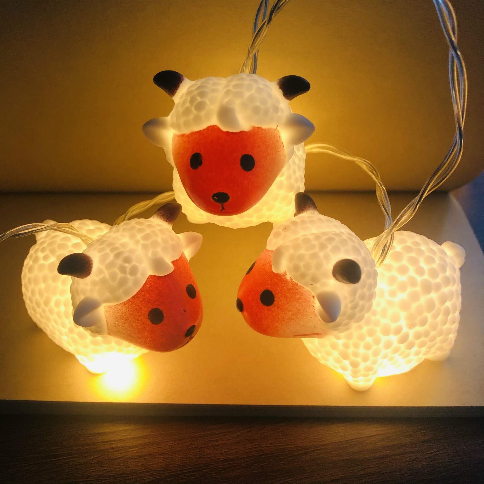 Гірлянда 10 LEDs у формі милих овець, нічник у формі вівці, ліхтарик у формі вівці на батарейках для спальні, Геловіну, Різдва, святкової вечірки, прикраси класної кімнати (1,65 м/10 LED, вівця з червоним обличчям), фото №7