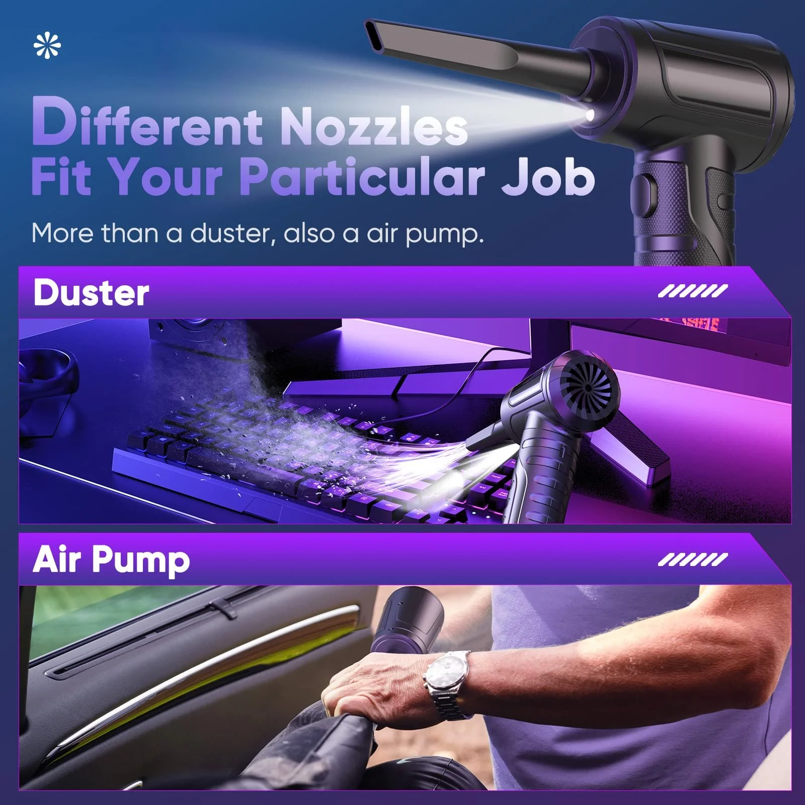 Електричний очищувач повітря 91 000 об/хв 7600 мАг 3 швидкості з LED-підсвіткою, фото №4