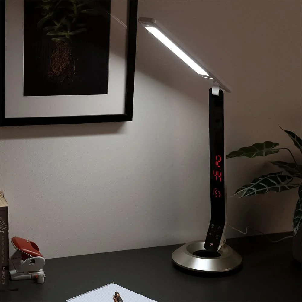 Настольная лампа Sleeptime алюминий и пластик с часами и будильником черная/серебристая, фото №7