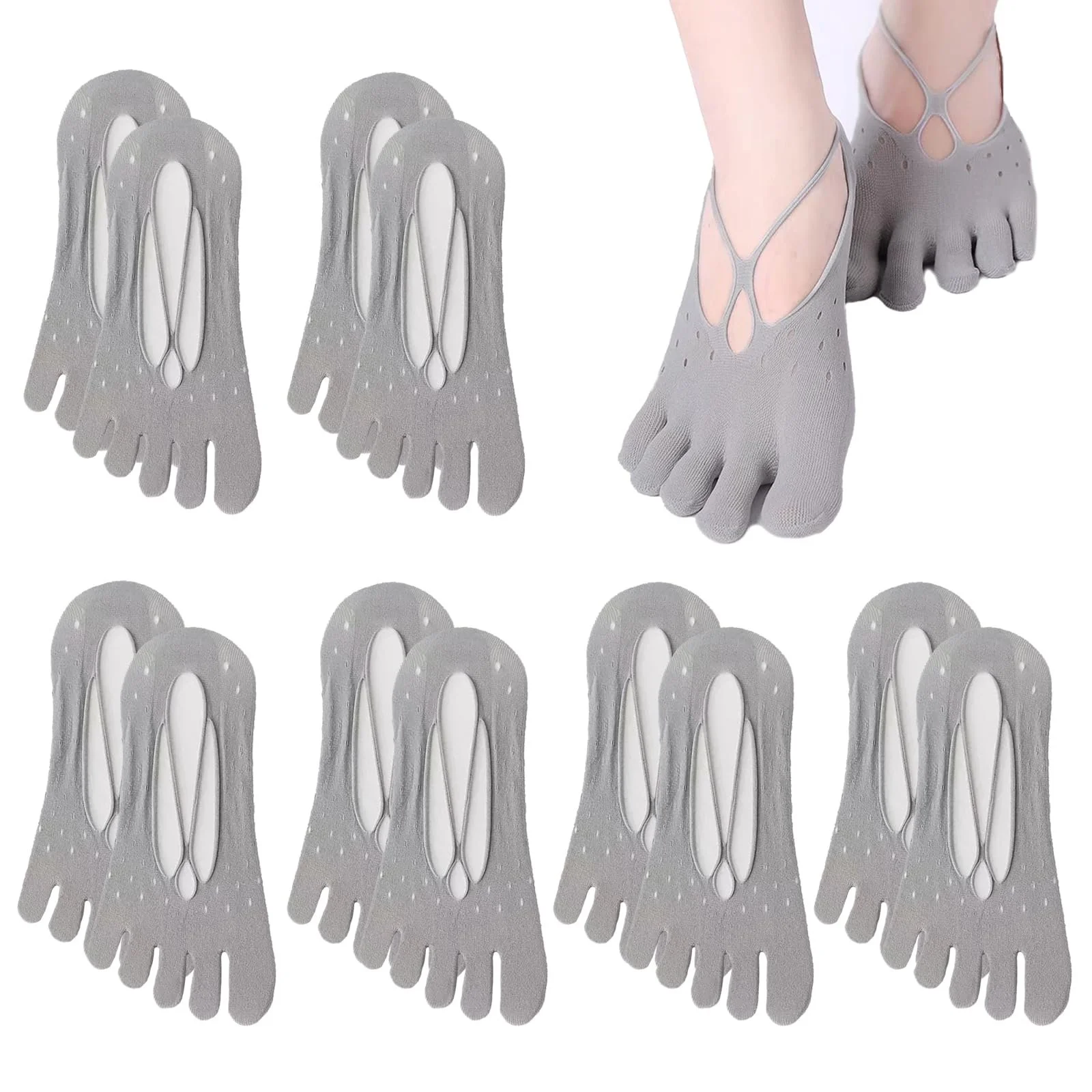 Женские носки с пальцами Серый узор крест, совместимые с Vibram Five Finger, идеальны для бега и плавания, черный, L, фото №1