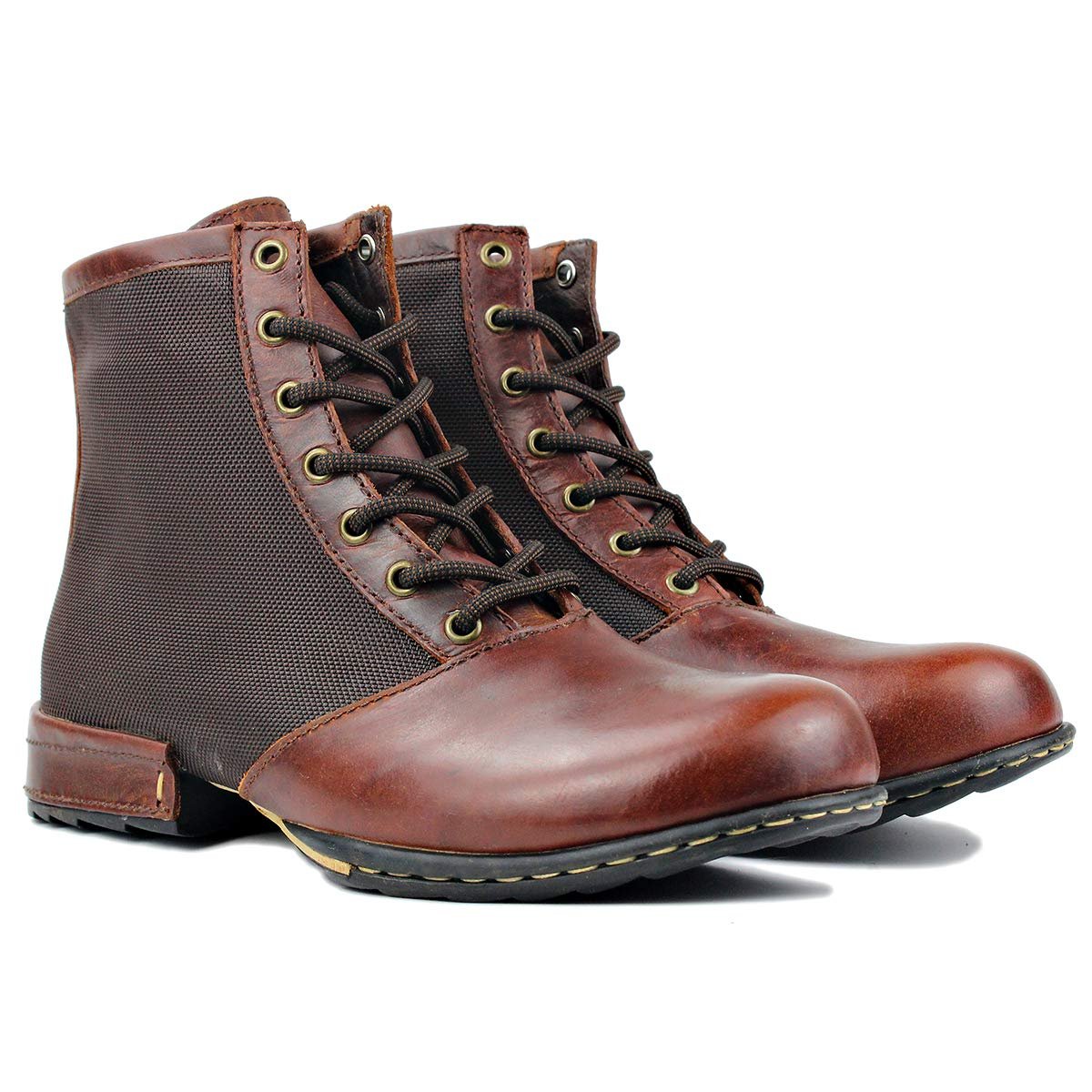 Мужские Ботинки OSSTONE Мото Мода Шнуровка Кожа Chukka Повседневная обувь OS-5008-2 Красно-Коричневый, фото №6