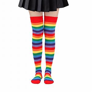 Чулки FuninCrea Полосатые хлопковые выше колена для женщин - Фото 1