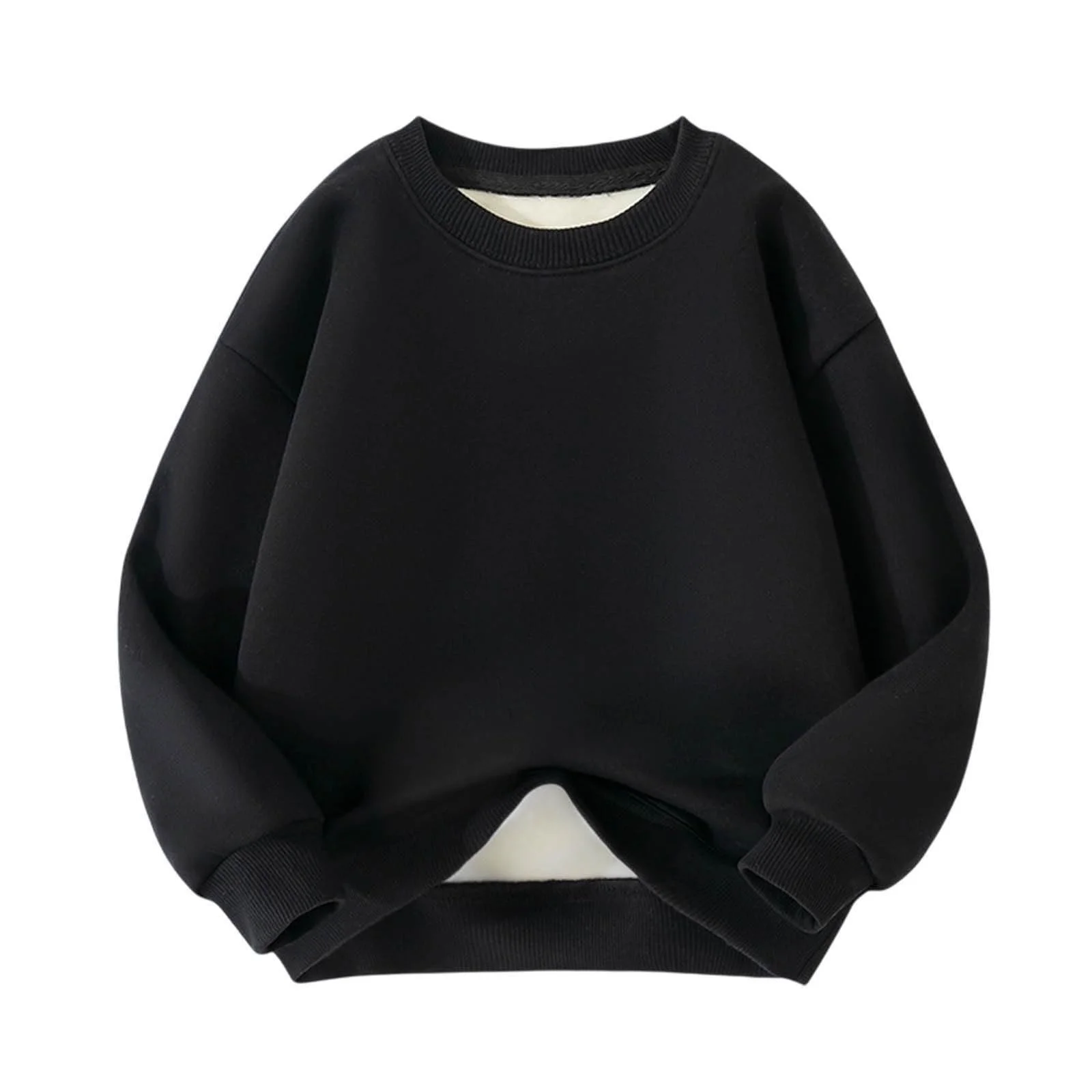 Світшот Generisch однотонний флісовий пуловер для дівчат, великий розмір, з круглим вирізом, спортивний, зручний, з довгими рукавами, бавовняний верх, ребристий поділ, класичний верх, фото №1