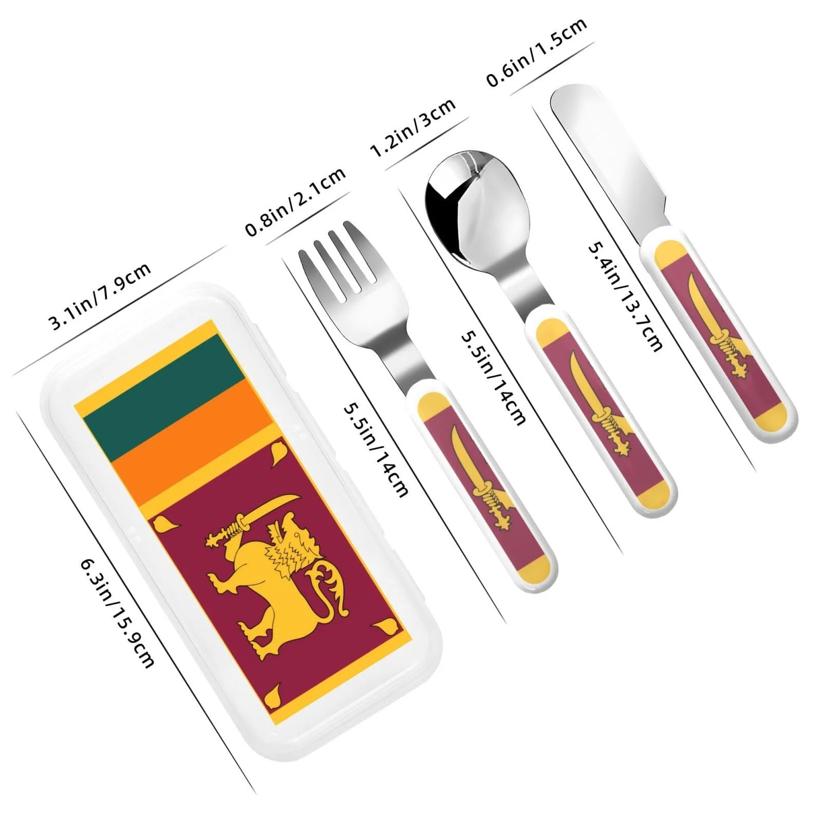 Набір дитячих столових приборів з трьох предметів з прапором Шрі-Ланки багаторазовий, фото №3 Набір дитячих столових приборів з трьох предметів з прапором Шрі-Ланки багаторазовий, фото №3