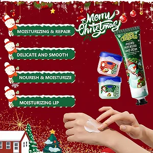 Крем для рук Рождественский набор 4 шт Мини-крем для рук + 4 шт Бальзам для губ Увлажняющий крем для сухой потрескавшейся кожи рук и ног для зимы Парфюмированный крем для рук synthetic.ua - Фото 1