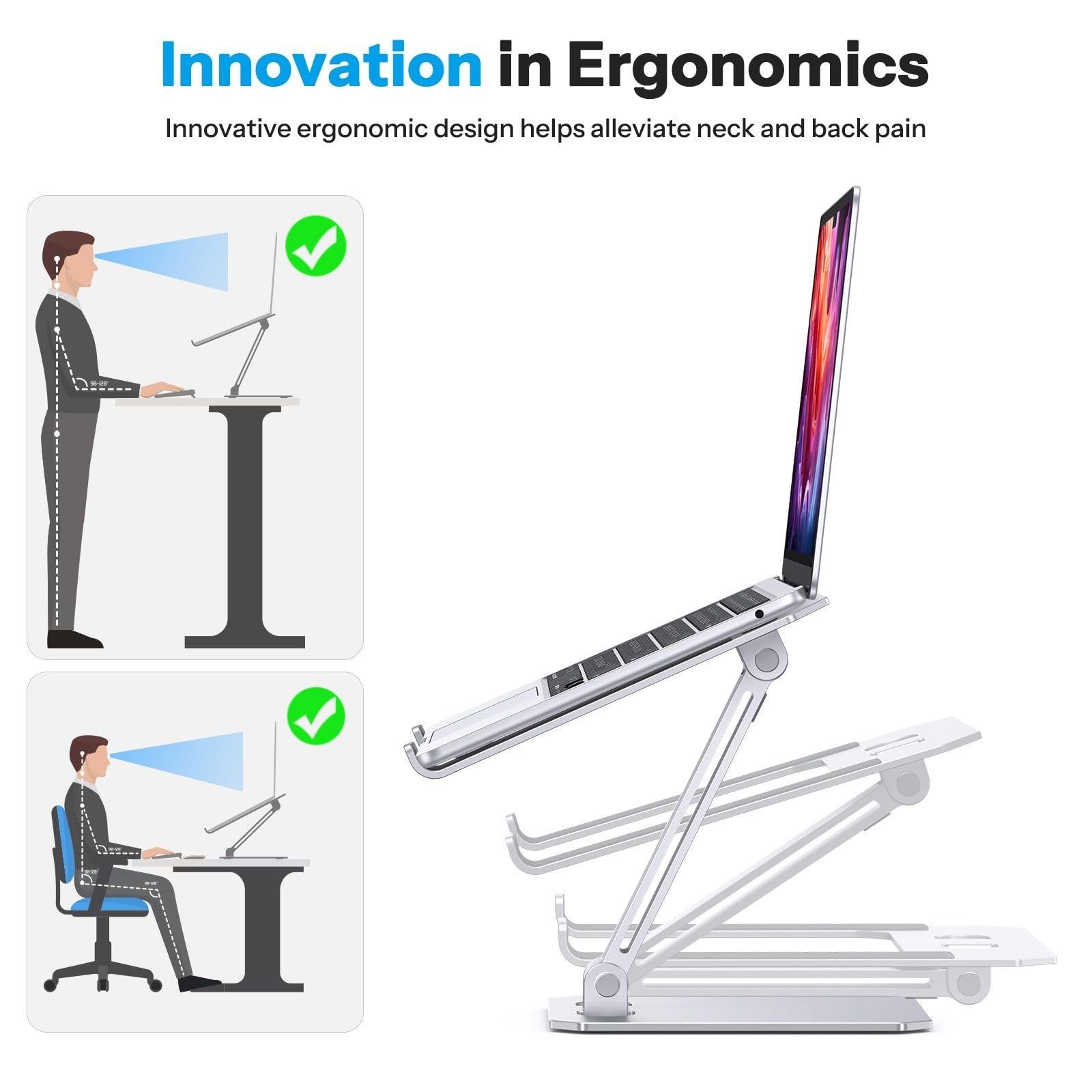 Підставка для ноутбука OMOTON Алюміній Регульована по висоті Сріблястий, фото №3