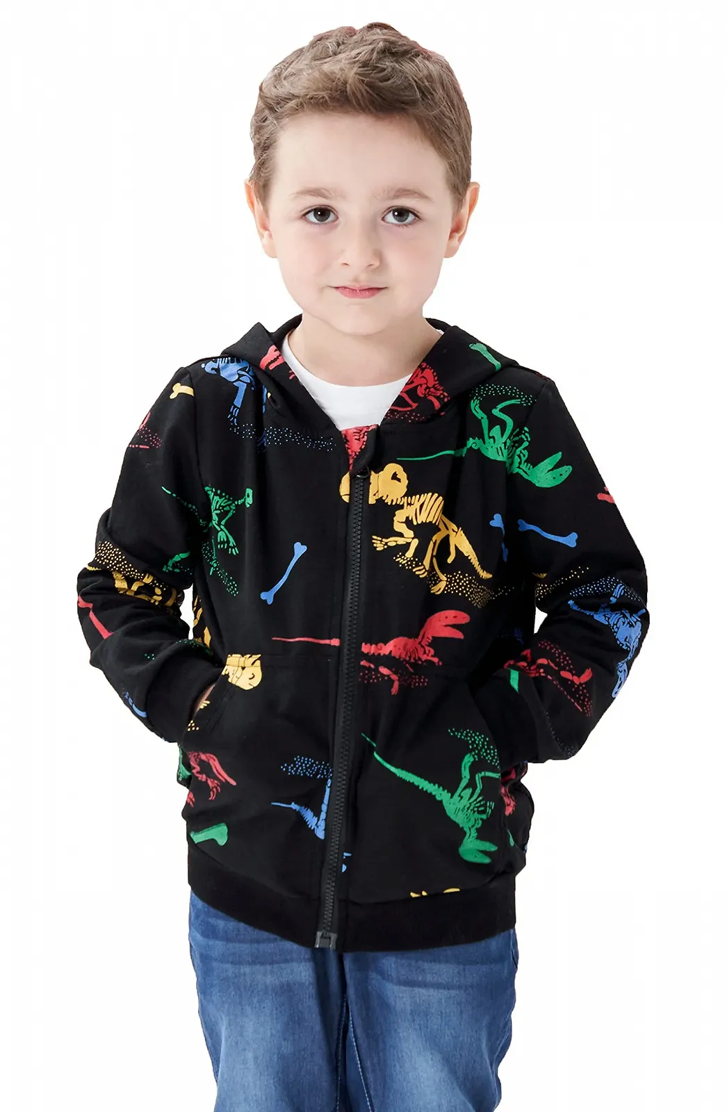Куртка с капюшоном MIXIDON для мальчиков, детская спортивная куртка на молнии, толстовка с капюшоном для мальчиков с динозавром, 2-11 лет, фото №2