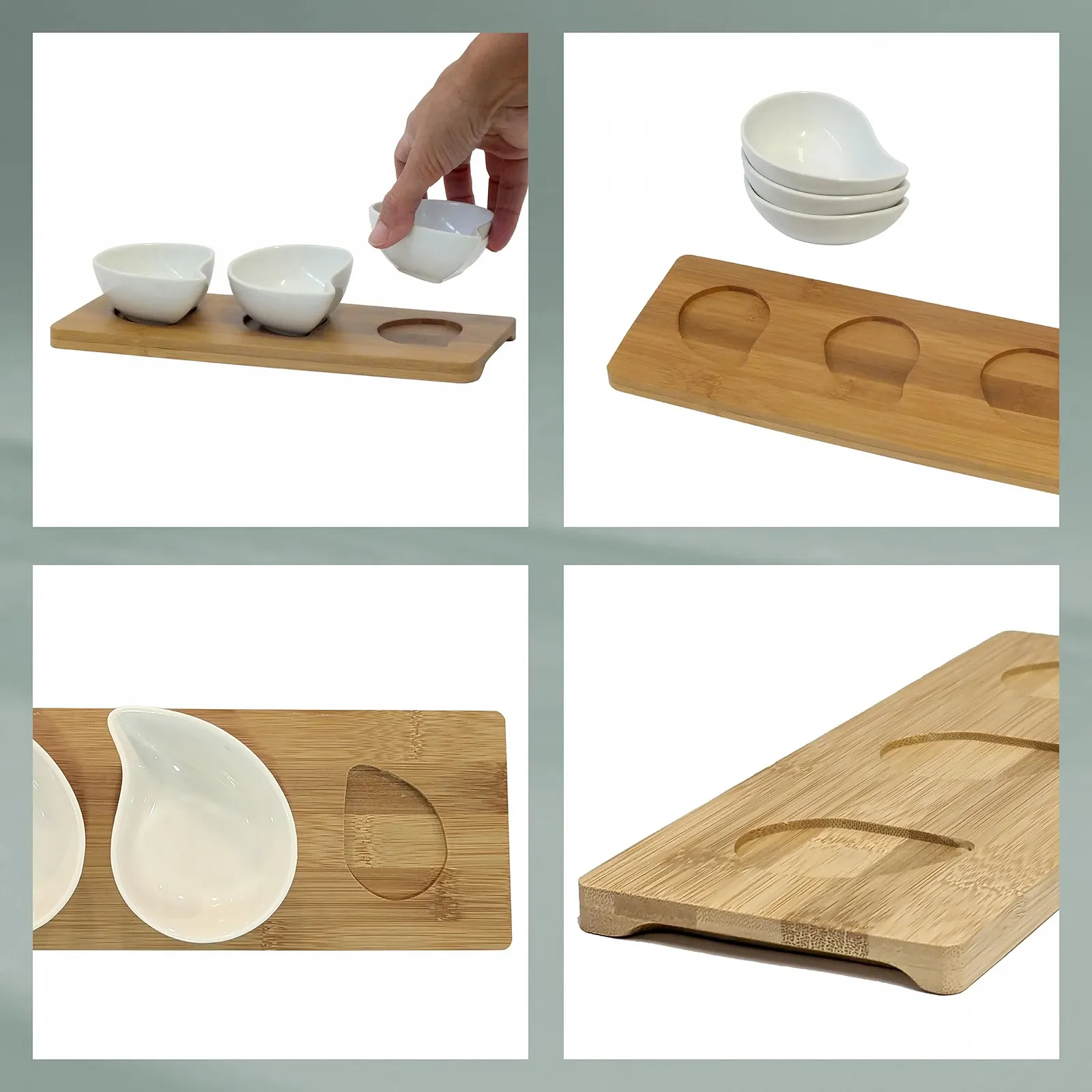 Набор мисок Philipa Kela 4 шт с бамбуковой доской 26 x 10 x 4.5 см Фарфор Белый, фото №5