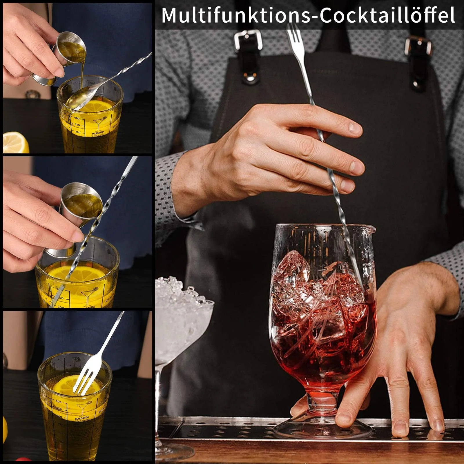 Мадлер FAEFTY з нержавіючої сталі з коктейльною ложкою, мадлер для мохіто, подрібнювач льоду, мадлер для кухні, бару, ресторану, 26 см, фото №6