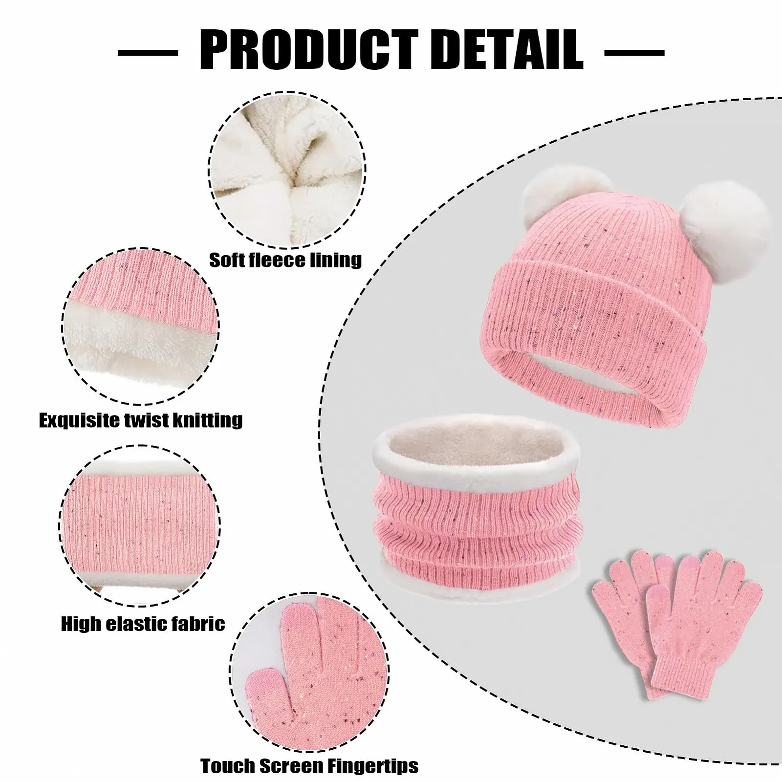 Шапка дитяча зимова з двома помпонами JFAN, з вушками, в'язана, флісова, бавовняна, тепла, мила, фото №6