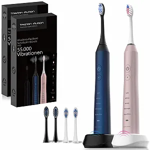 Електрична звукова зубна щітка Tristan Auron Business Edition Double Pack 55000 вібрацій 60 днів автономної роботи Рожева/Блакитна - Фото 1
