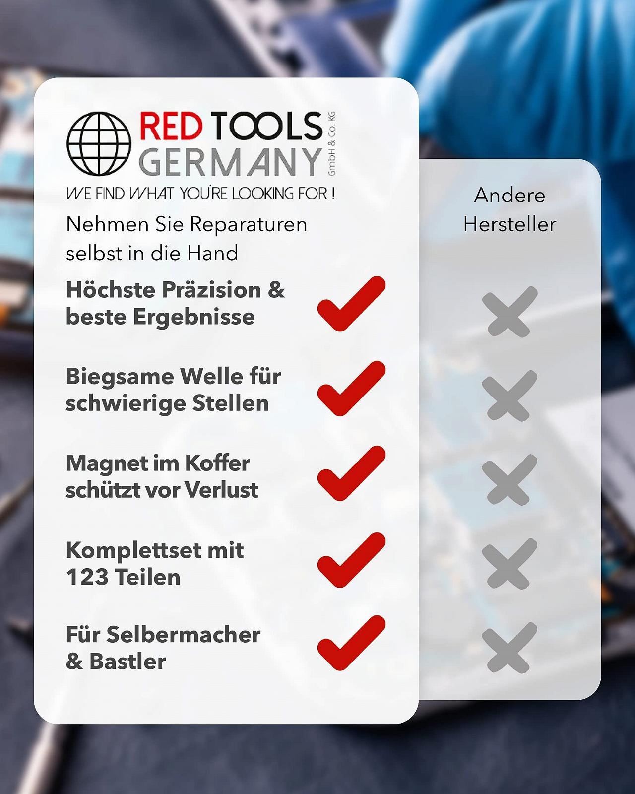 Набір Red Tools Precision механічний з викруткою, прецизійними бітами та аксесуарами для розбирання - комплект для ремонту смартфону, ноутбука, комп'ютера, фото №4 Набір Red Tools Precision механічний з викруткою, прецизійними бітами та аксесуарами для розбирання - комплект для ремонту смартфону, ноутбука, комп'ютера, фото №4